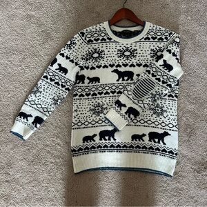 Ted Baker Polar Bear Fair Isle Alpaca Wool Sweater Nordic Winter